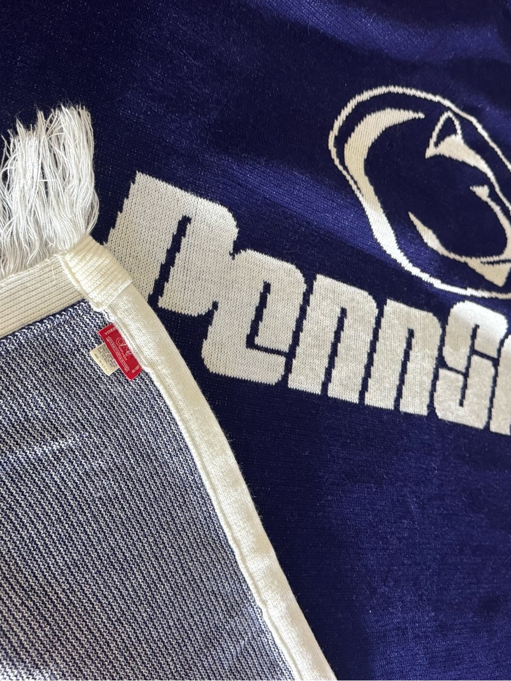 Vintage Penn State Blue & White Logo Throw Blanket
